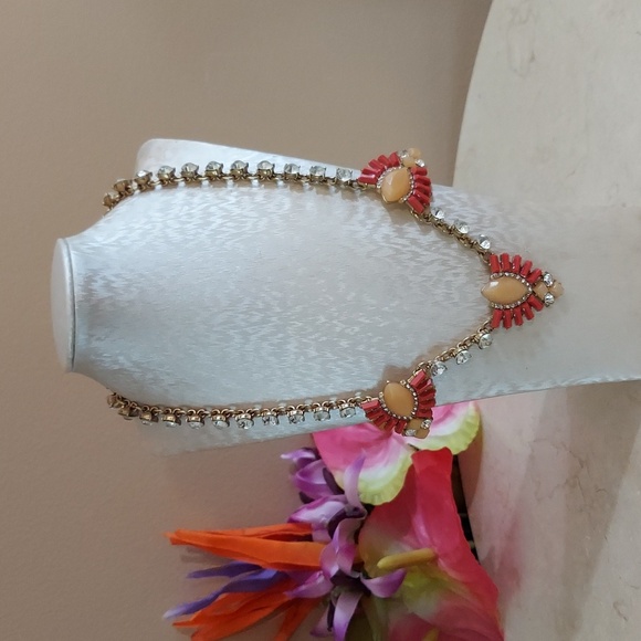 J. Crew Pink and Blush Art Deco Necklace with Rhinestones 20 Inches in Length - Picture 1 of 16